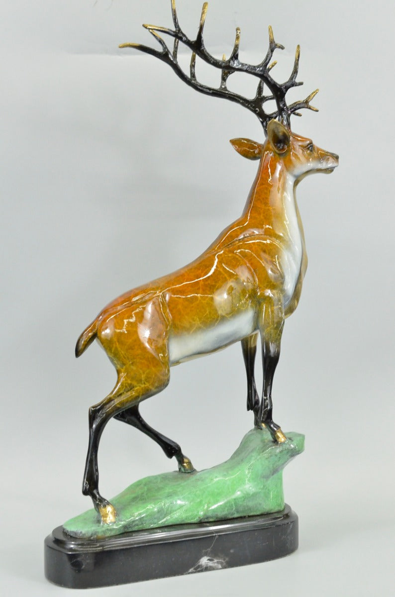 Chalet Lodge Gift Elk Stag Buck Deer Hunter Bronze Marble Statue Lodge Sculpture