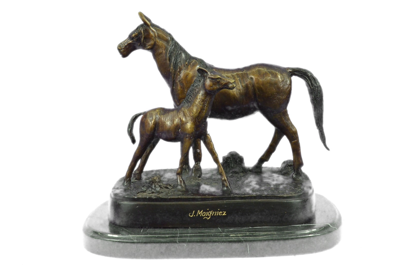 Handcrafted bronze sculpture SALE Deco Art Farm Stallion Horse Baby Her W Mare