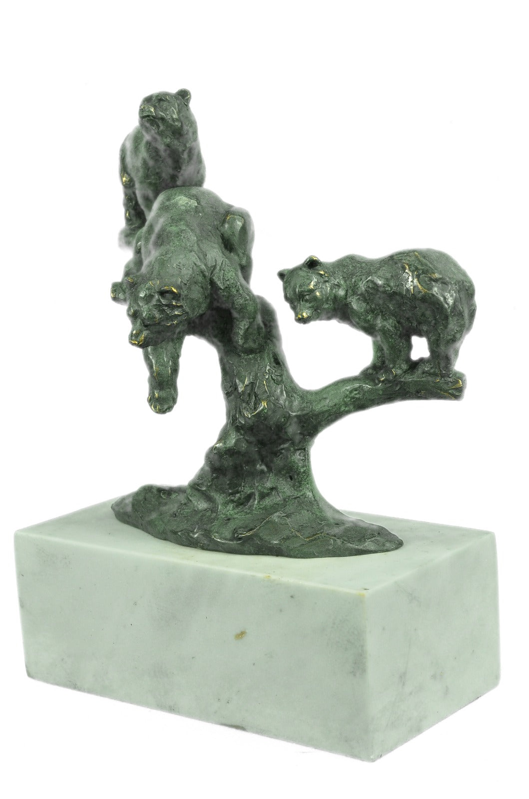 Art Deco Hot Cast 3 Brown Bears Bronze Sculpture on a White Marble Base Figurine