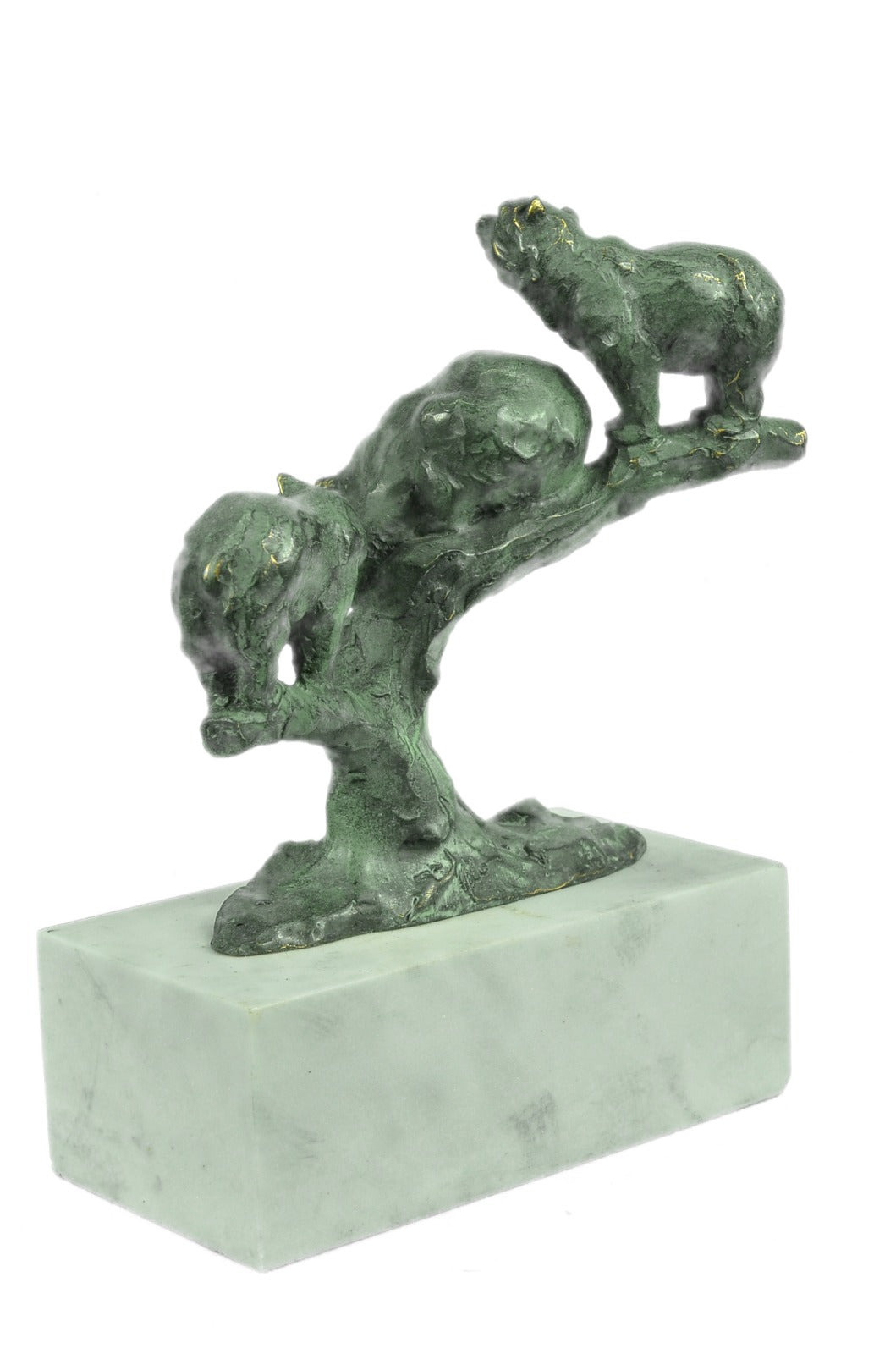 Art Deco Hot Cast 3 Brown Bears Bronze Sculpture on a White Marble Base Figurine