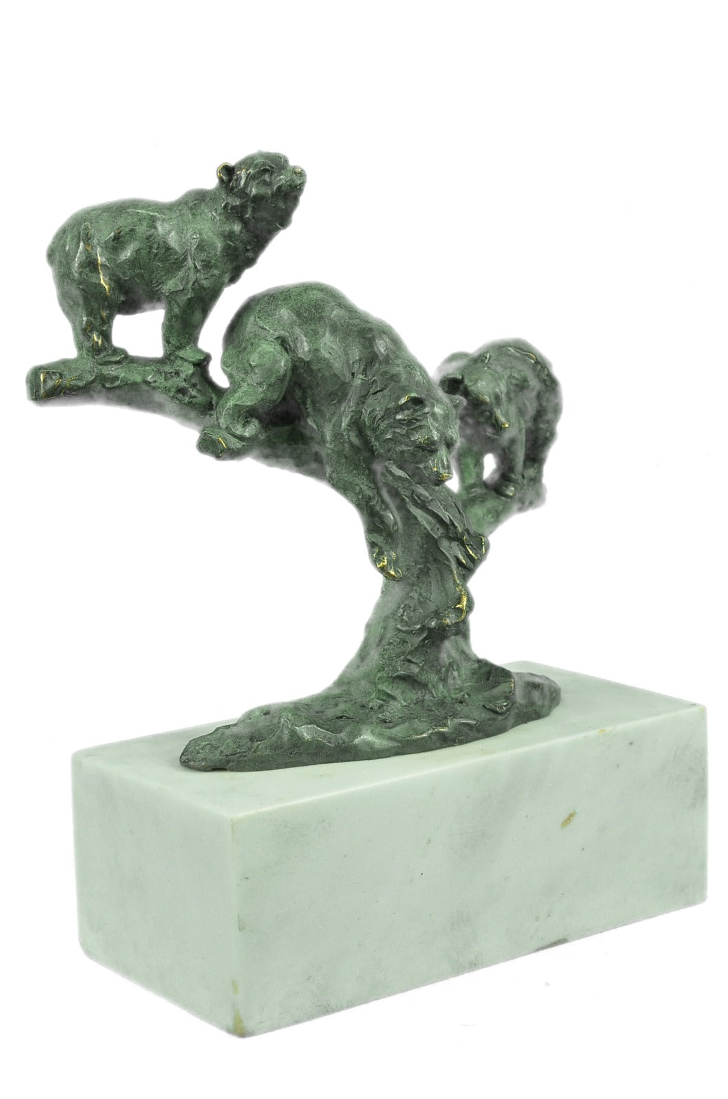 Art Deco Hot Cast 3 Brown Bears Bronze Sculpture on a White Marble Base Figurine