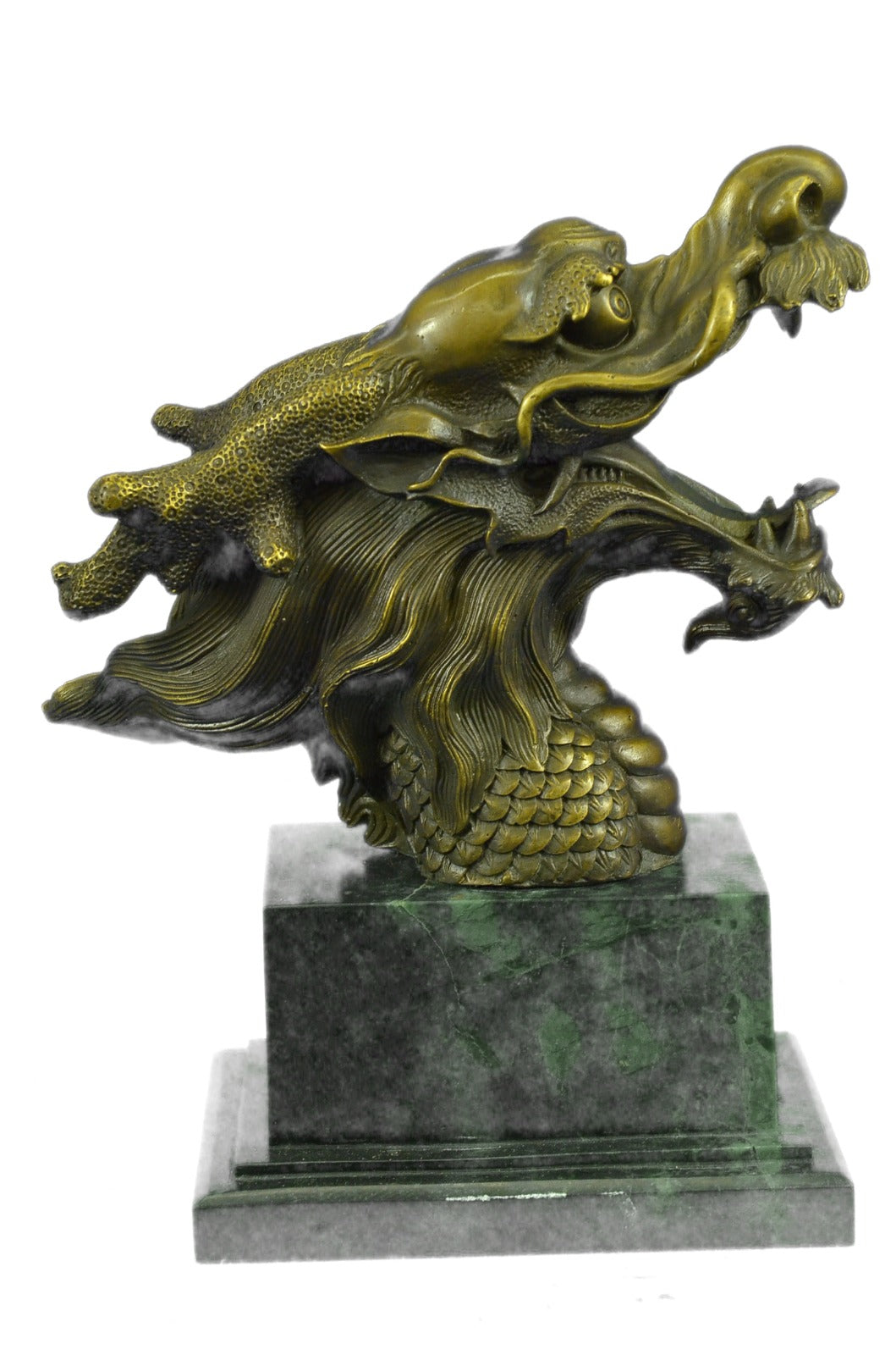 Mythical Dragon Head Bronze Sculpture Sign of Good Luck Bronze Sculpture Figure