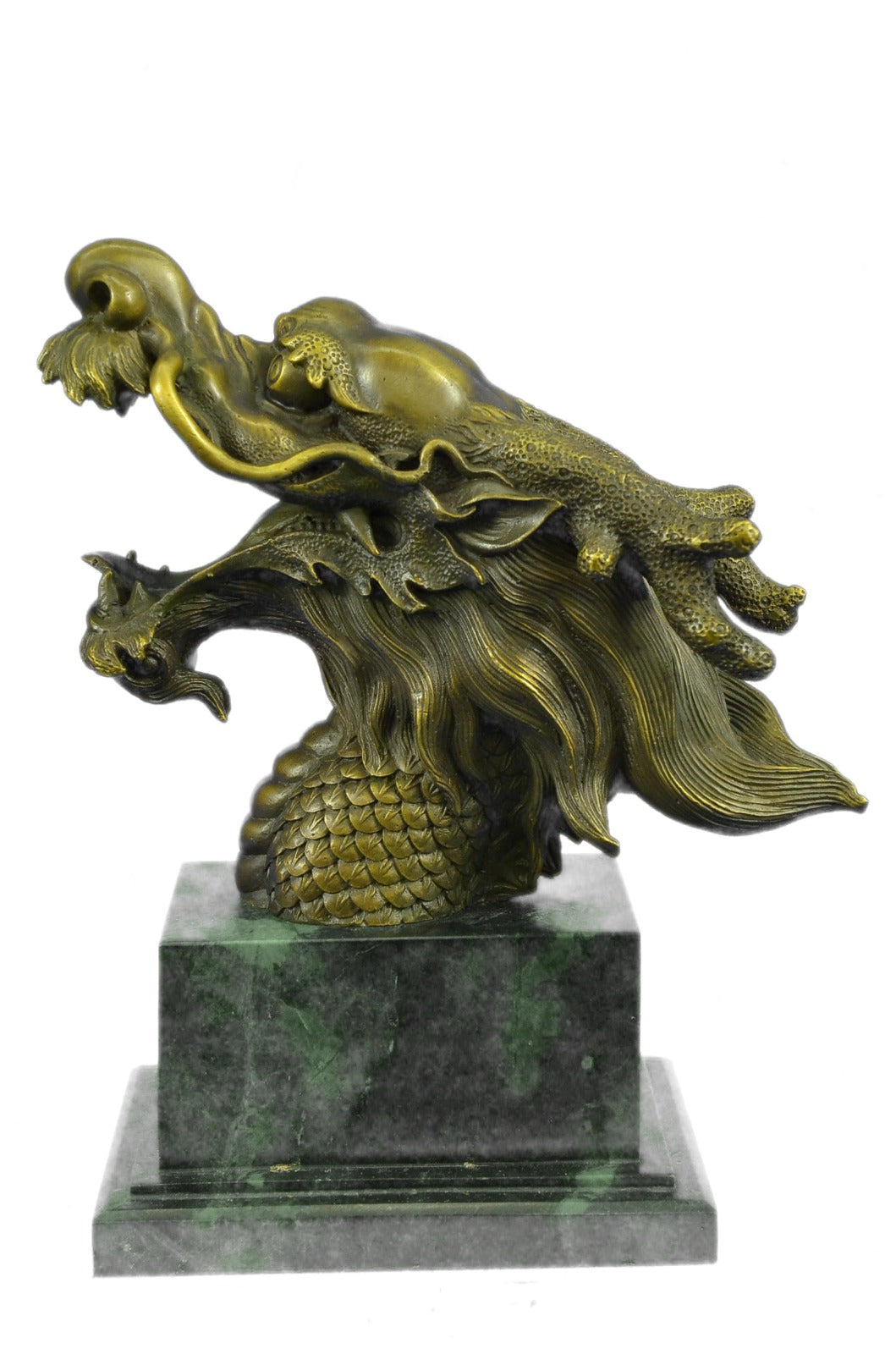 Mythical Dragon Head Bronze Sculpture Sign of Good Luck Bronze Sculpture Figure