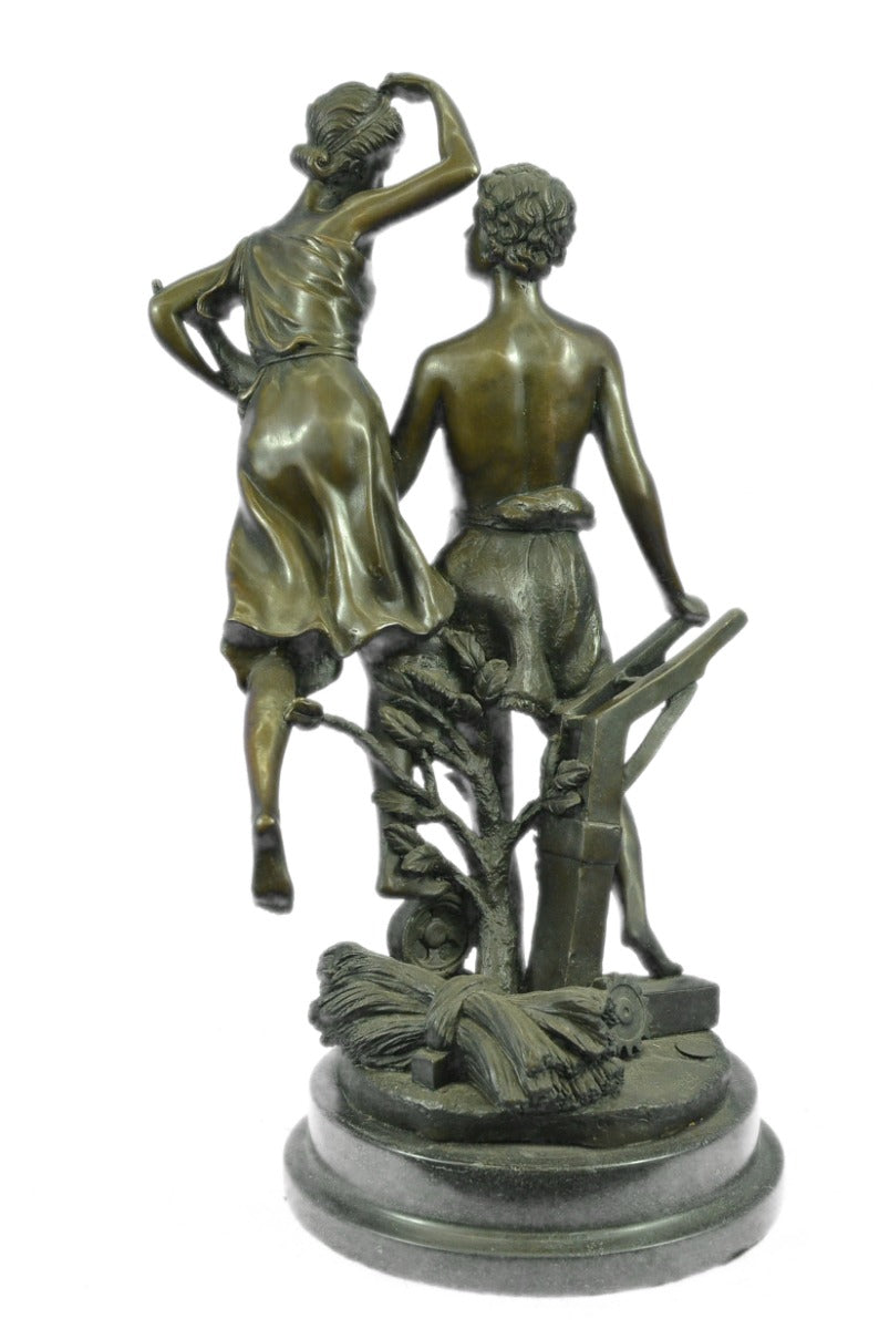 Handcrafted bronze sculpture SALE Art Wife Lovely &His Farmer Picault Signed *