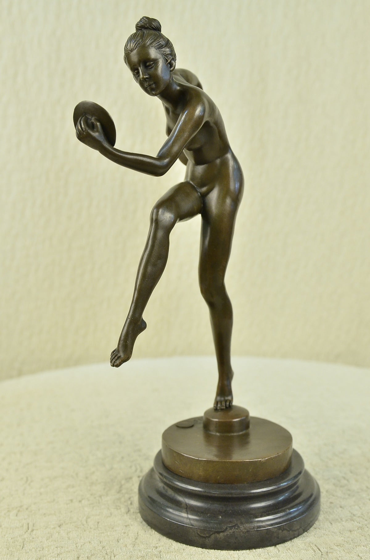 Nude Girl Erotic Athletic Sensual Elegant Bronze Marble Statue Classical Gift