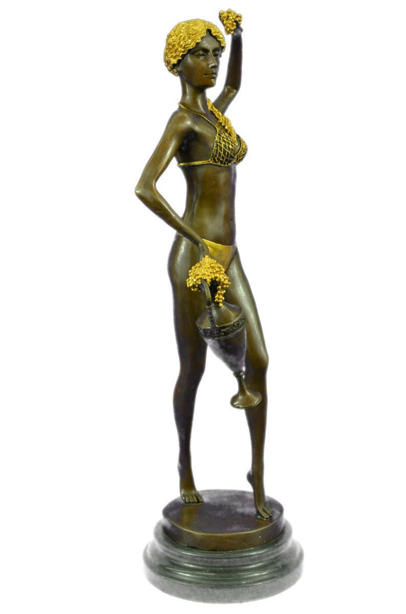 Art Deco Roman Goddess W/ gold Patina Bronze Sculpture Hot Cast Figurine Figure