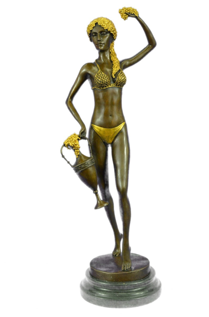 Art Deco Roman Goddess W/ gold Patina Bronze Sculpture Hot Cast Figurine Figure