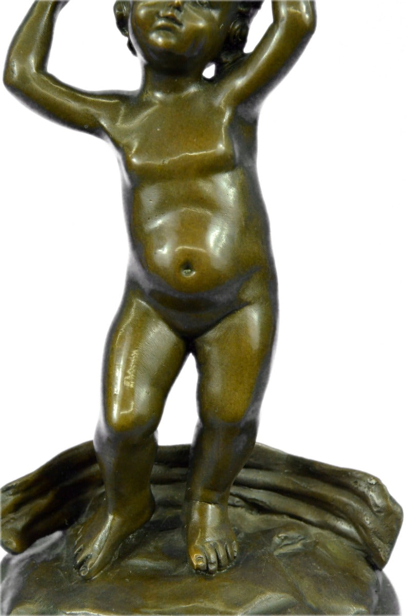 Real Bronze Metal Statue on Marble Bust Baby Sculpture Art Decor Hot cast Figure