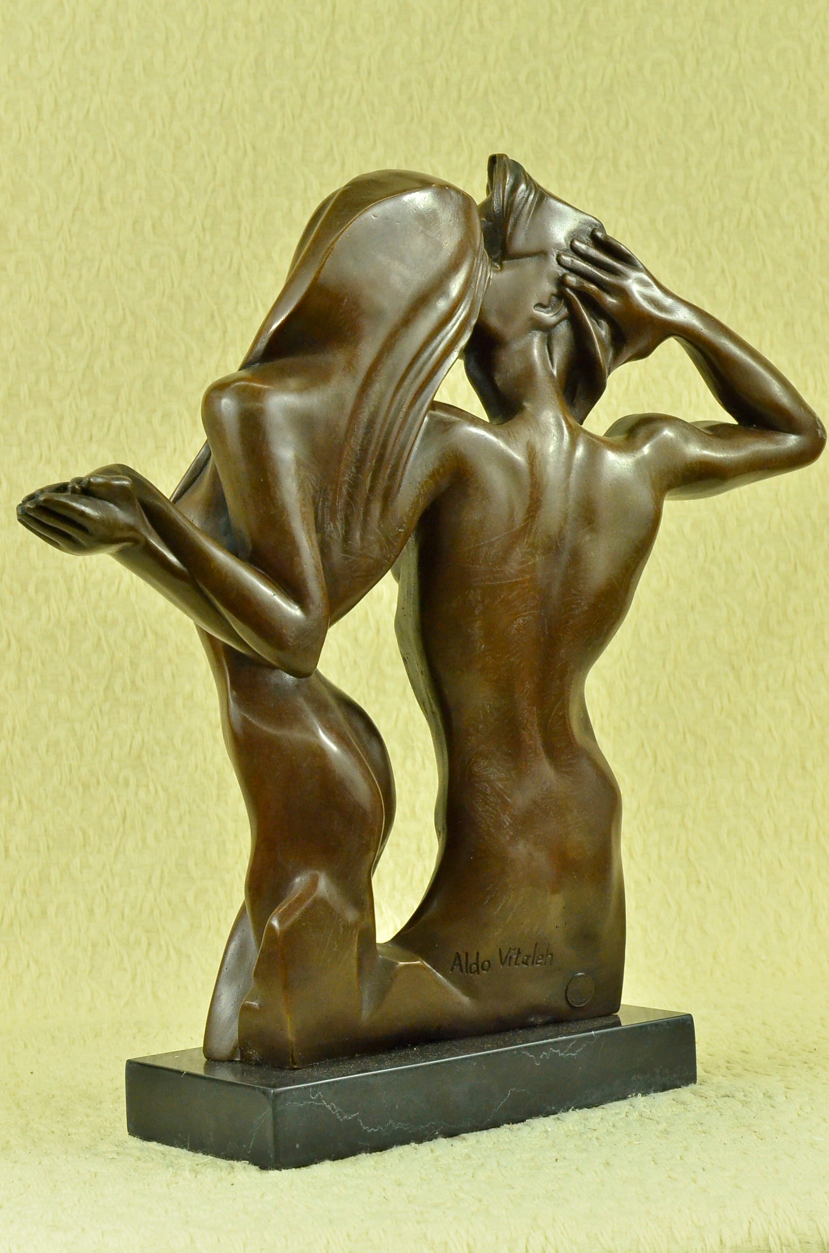 Rare Original Italian Artist Aldo Vitaleh Nude Loving Couple Bronze Sculpture N