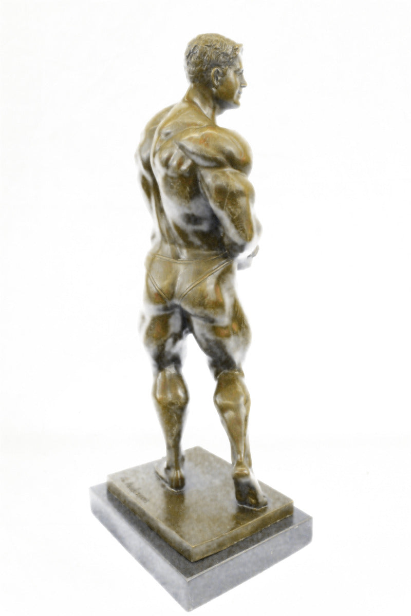 BRONZE STATUE--MALE NUDE--GAY INTEREST---BODYBUILDER MUSCULAR ART DECOG FIGURIN