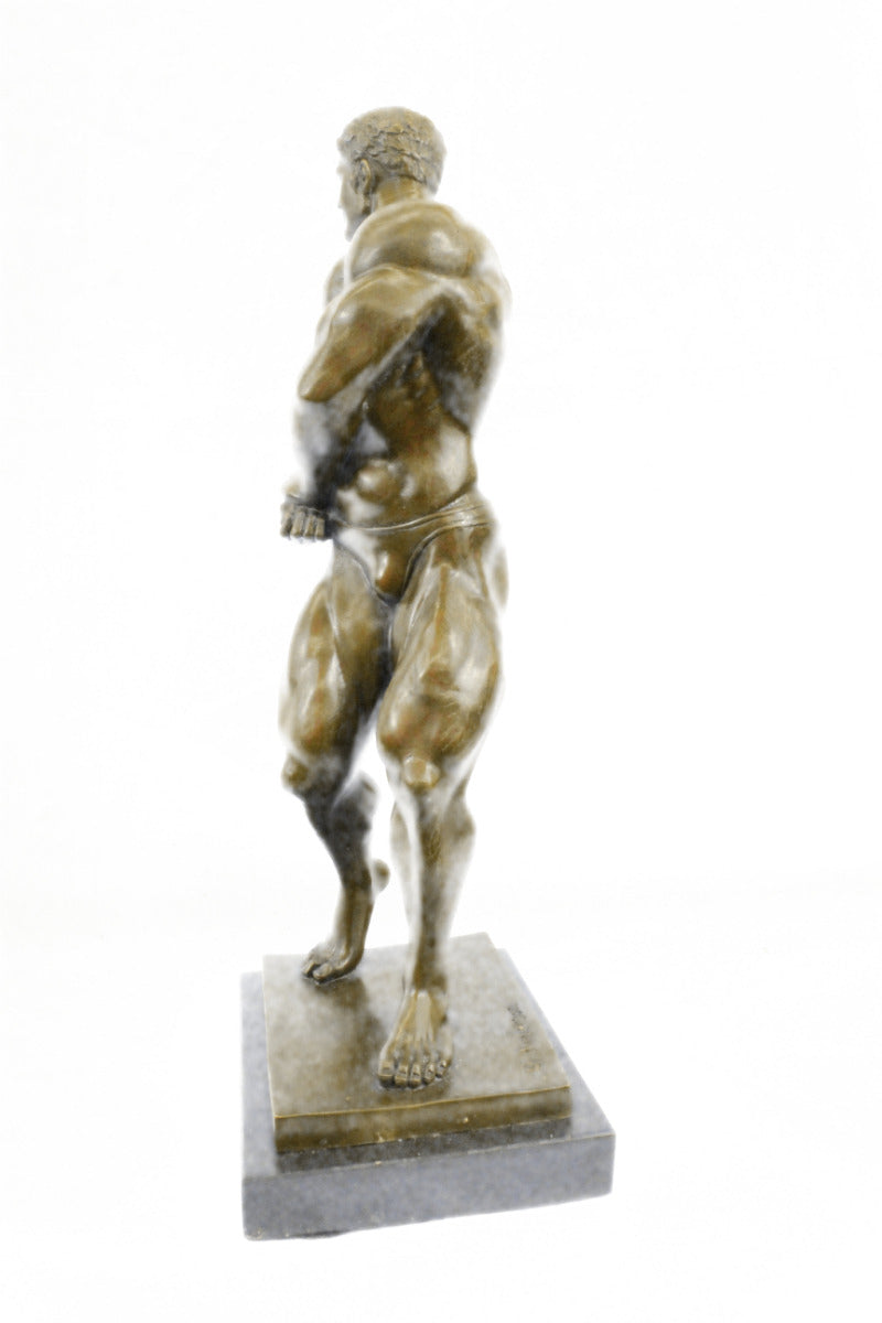 BRONZE STATUE--MALE NUDE--GAY INTEREST---BODYBUILDER MUSCULAR ART DECOG FIGURIN