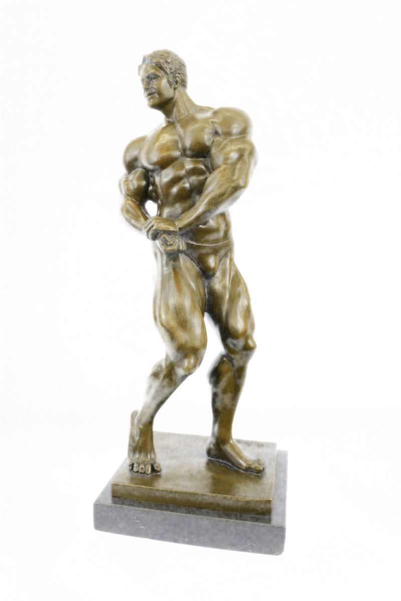 BRONZE STATUE--MALE NUDE--GAY INTEREST---BODYBUILDER MUSCULAR ART DECOG FIGURIN