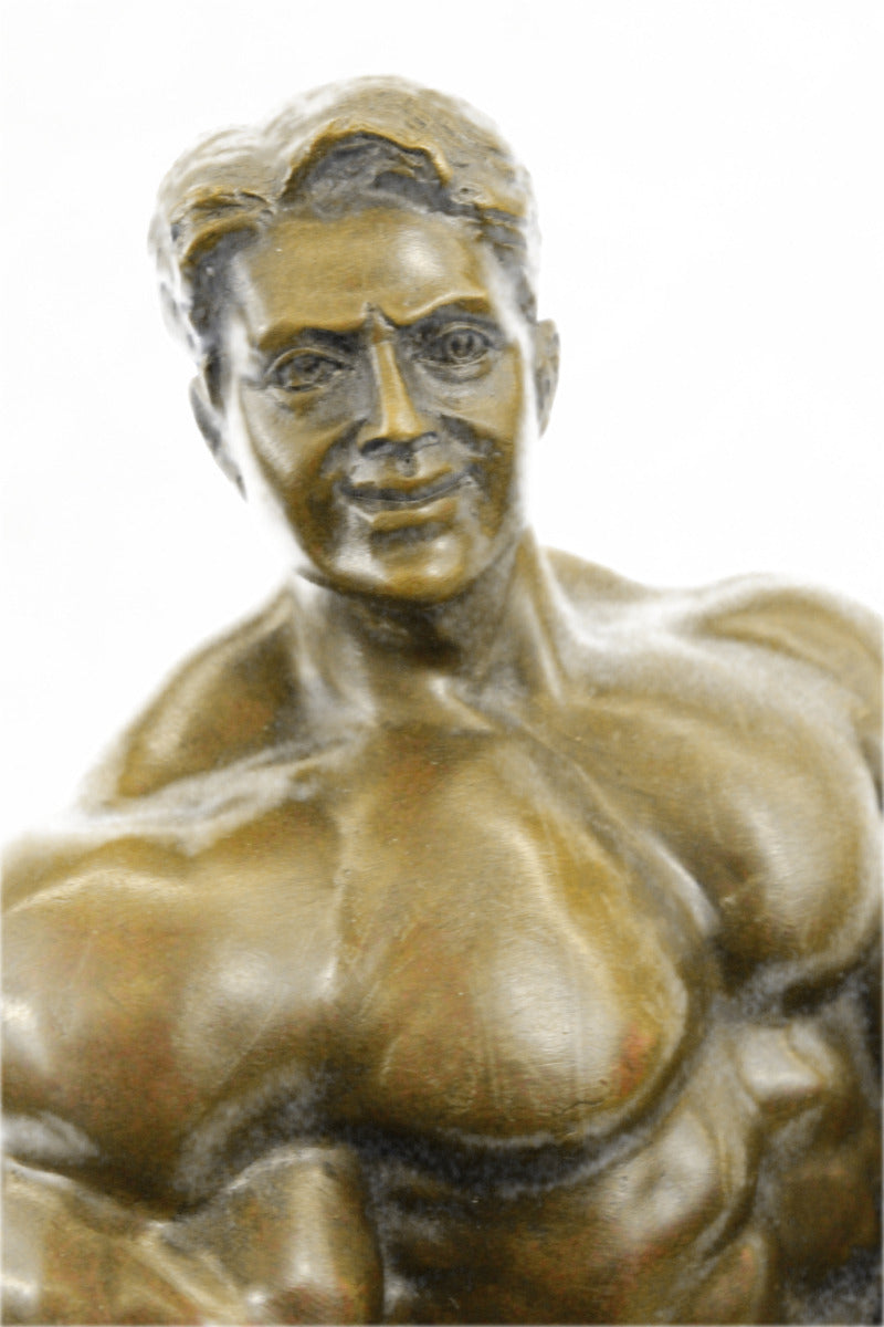 BRONZE STATUE--MALE NUDE--GAY INTEREST---BODYBUILDER MUSCULAR ART DECOG FIGURIN