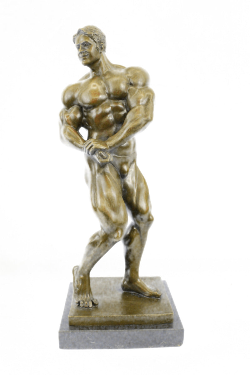 BRONZE STATUE--MALE NUDE--GAY INTEREST---BODYBUILDER MUSCULAR ART DECOG FIGURIN