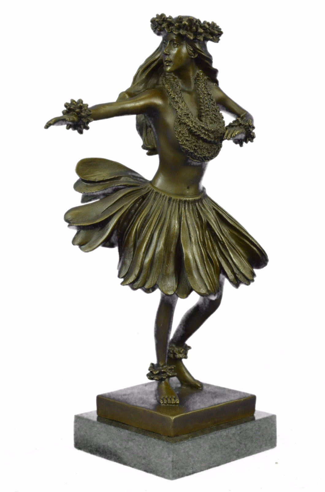 Bronze Hawaiian Nude Hula Dancer Lei Girl Statue Sculpture Figurine Decor Travel