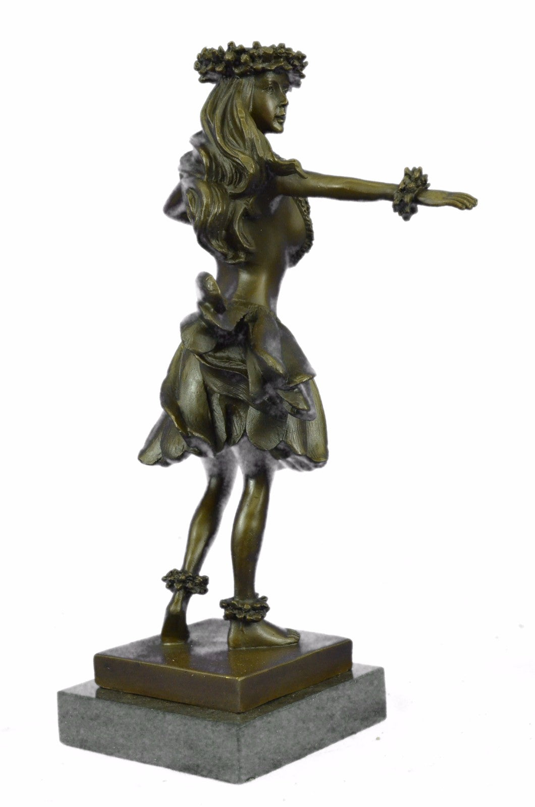 Bronze Hawaiian Nude Hula Dancer Lei Girl Statue Sculpture Figurine Decor Travel