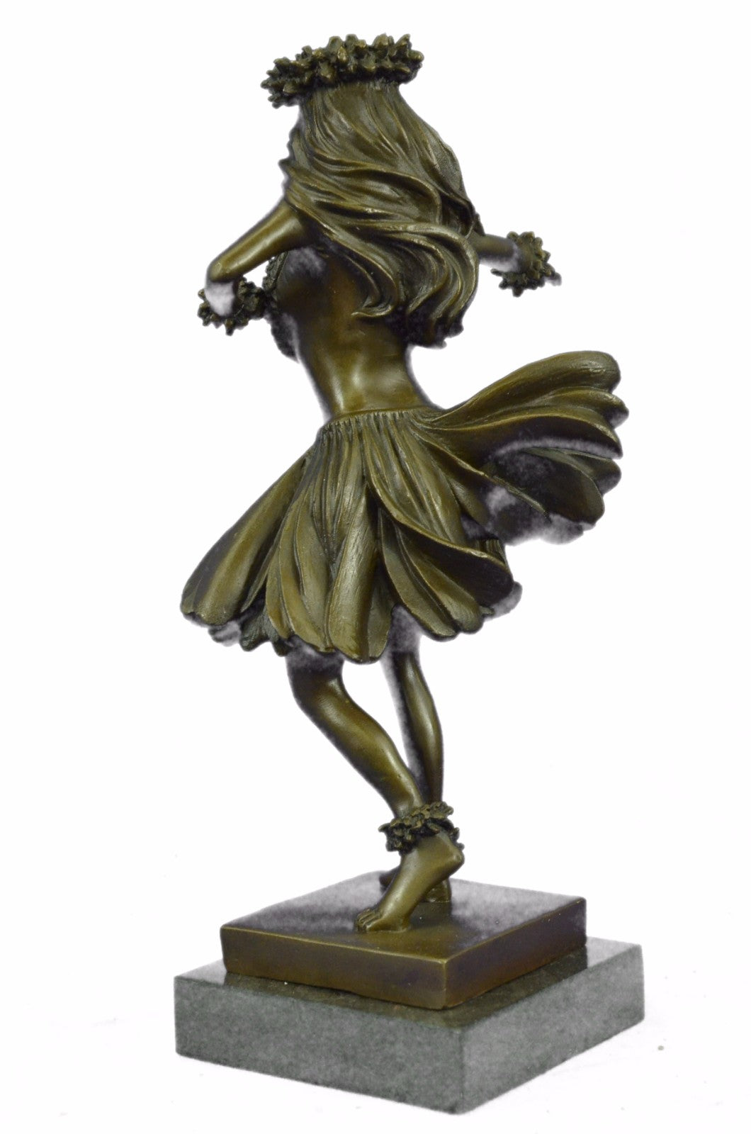 Bronze Hawaiian Nude Hula Dancer Lei Girl Statue Sculpture Figurine Decor Travel