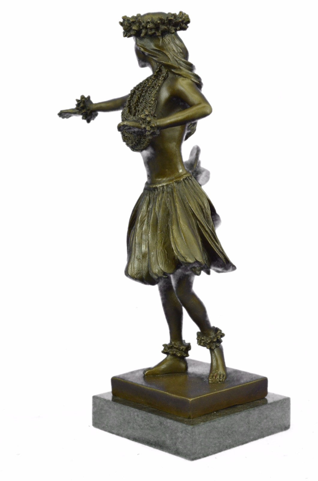 Bronze Hawaiian Nude Hula Dancer Lei Girl Statue Sculpture Figurine Decor Travel