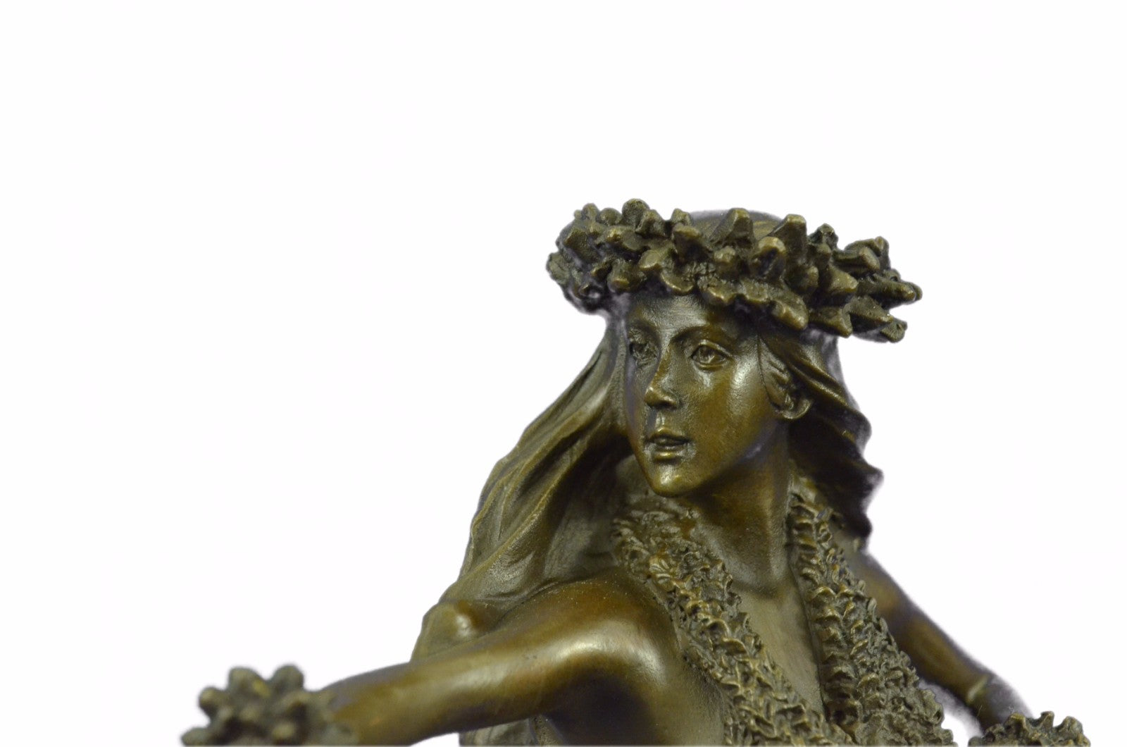 Bronze Hawaiian Nude Hula Dancer Lei Girl Statue Sculpture Figurine Decor Travel