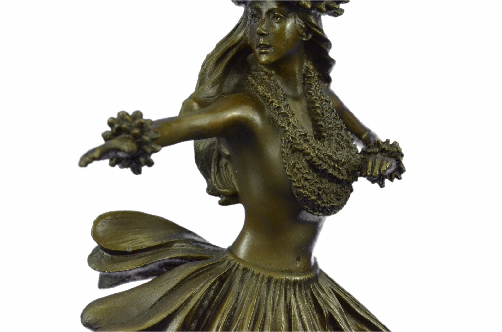 Bronze Hawaiian Nude Hula Dancer Lei Girl Statue Sculpture Figurine Decor Travel