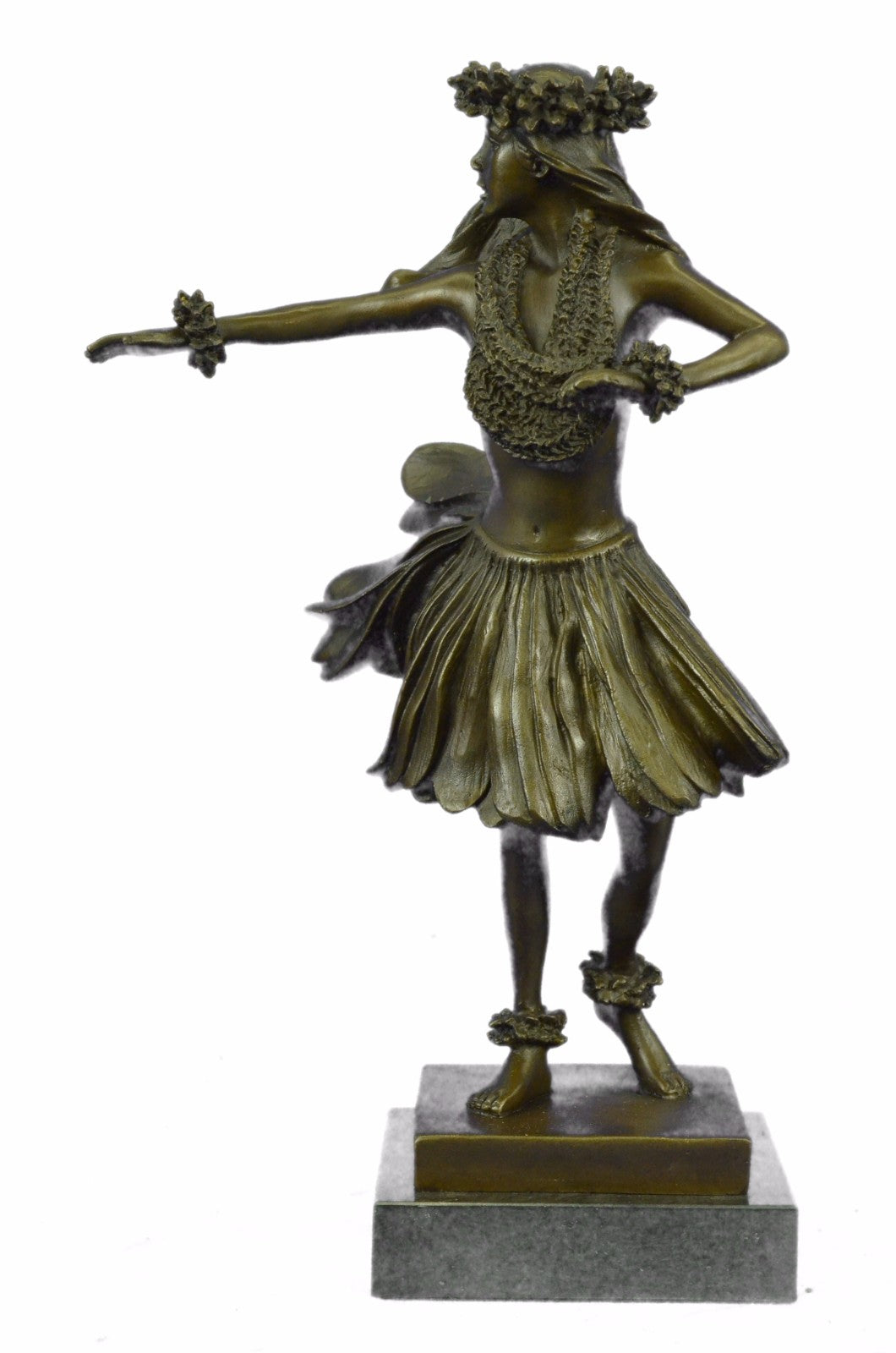 Bronze Hawaiian Nude Hula Dancer Lei Girl Statue Sculpture Figurine Decor Travel