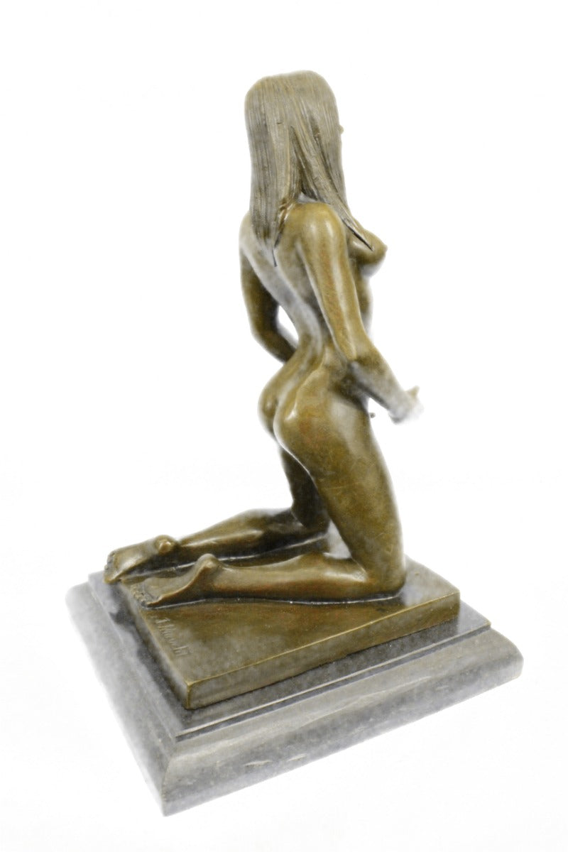 ORIGINAL ART DECOR MODERN ABSTRACT NUDE FEMALE FIGURE BRONZE STATUE BROWN SIGNED