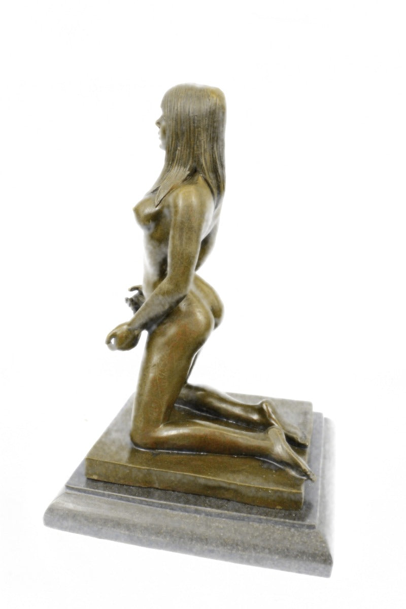 ORIGINAL ART DECOR MODERN ABSTRACT NUDE FEMALE FIGURE BRONZE STATUE BROWN SIGNED