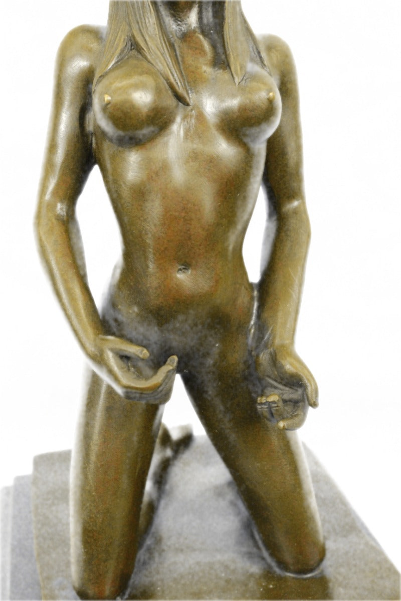 ORIGINAL ART DECOR MODERN ABSTRACT NUDE FEMALE FIGURE BRONZE STATUE BROWN SIGNED