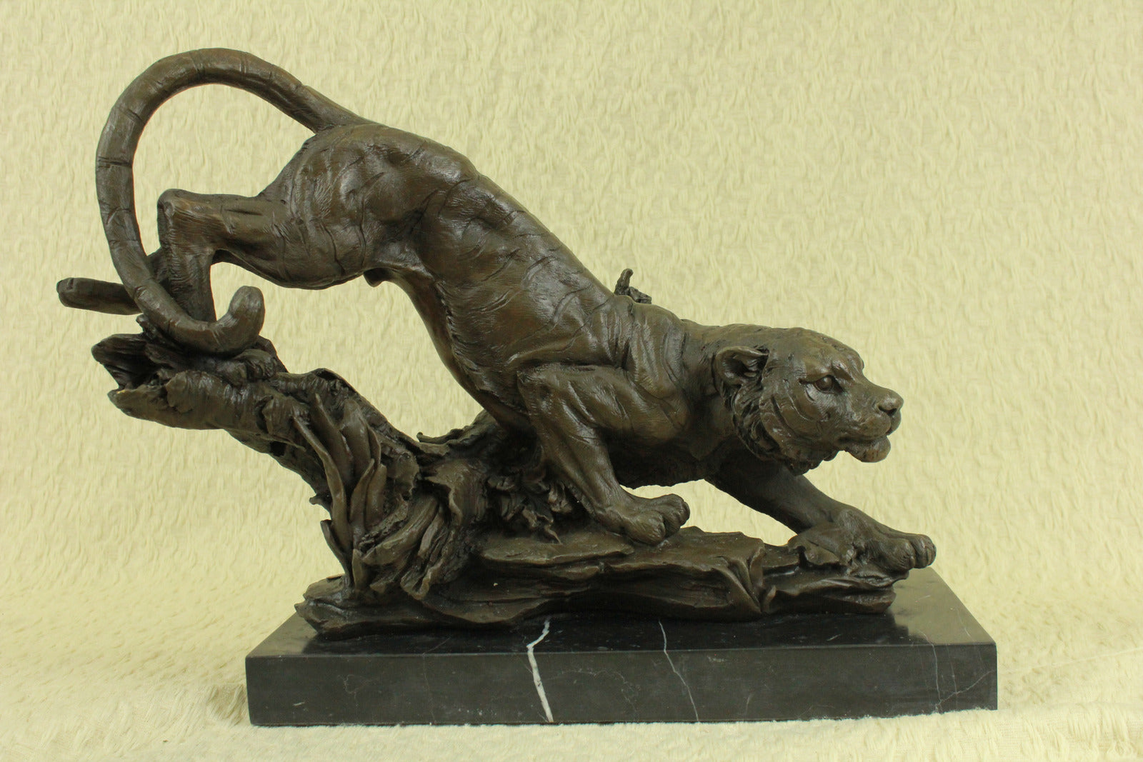 Handcrafted bronze sculpture SALE Tree On Cat African Wild Panther Barye Signed