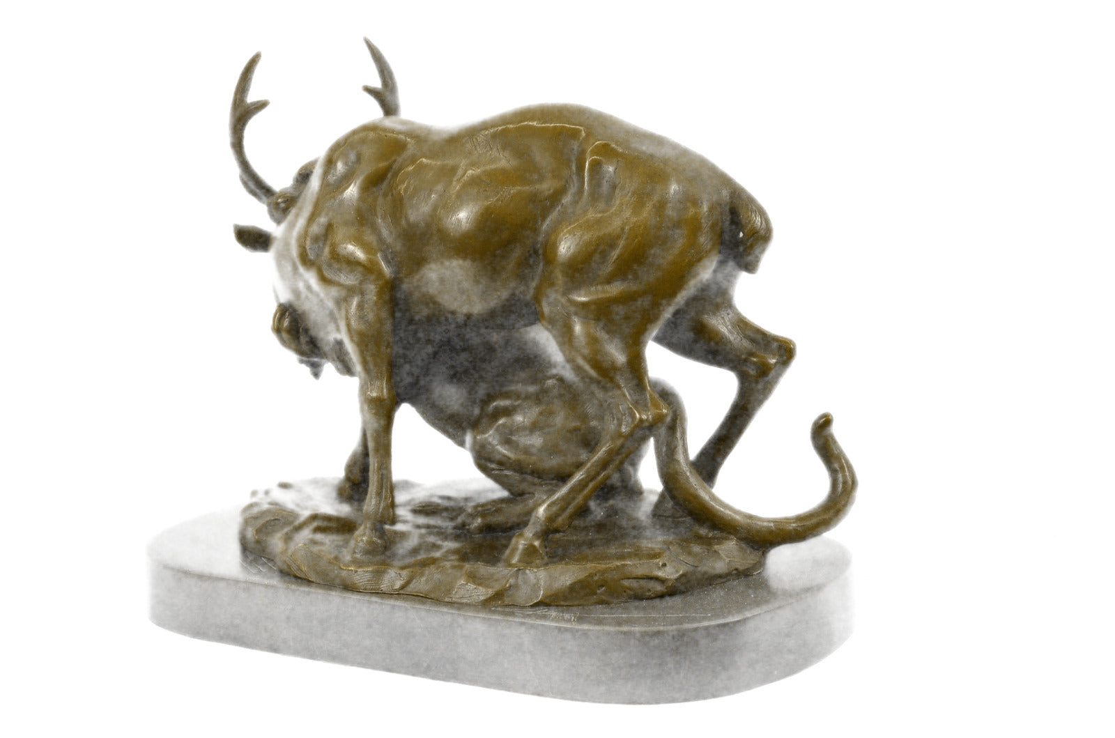 CONFRONTATION BETWEEN LION AND ELK DEER BRONZE STATUE SCULPTURE DÉCOR