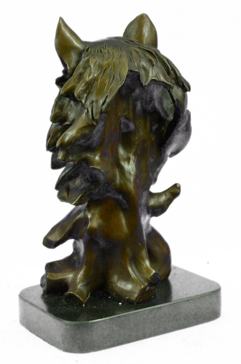 Bronze Sculpture, Hand Made Statue Animal "Wolf Howling At The Moon Figurine Art