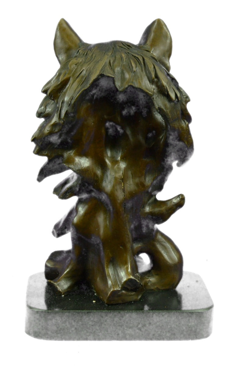 Bronze Sculpture, Hand Made Statue Animal "Wolf Howling At The Moon Figurine Art