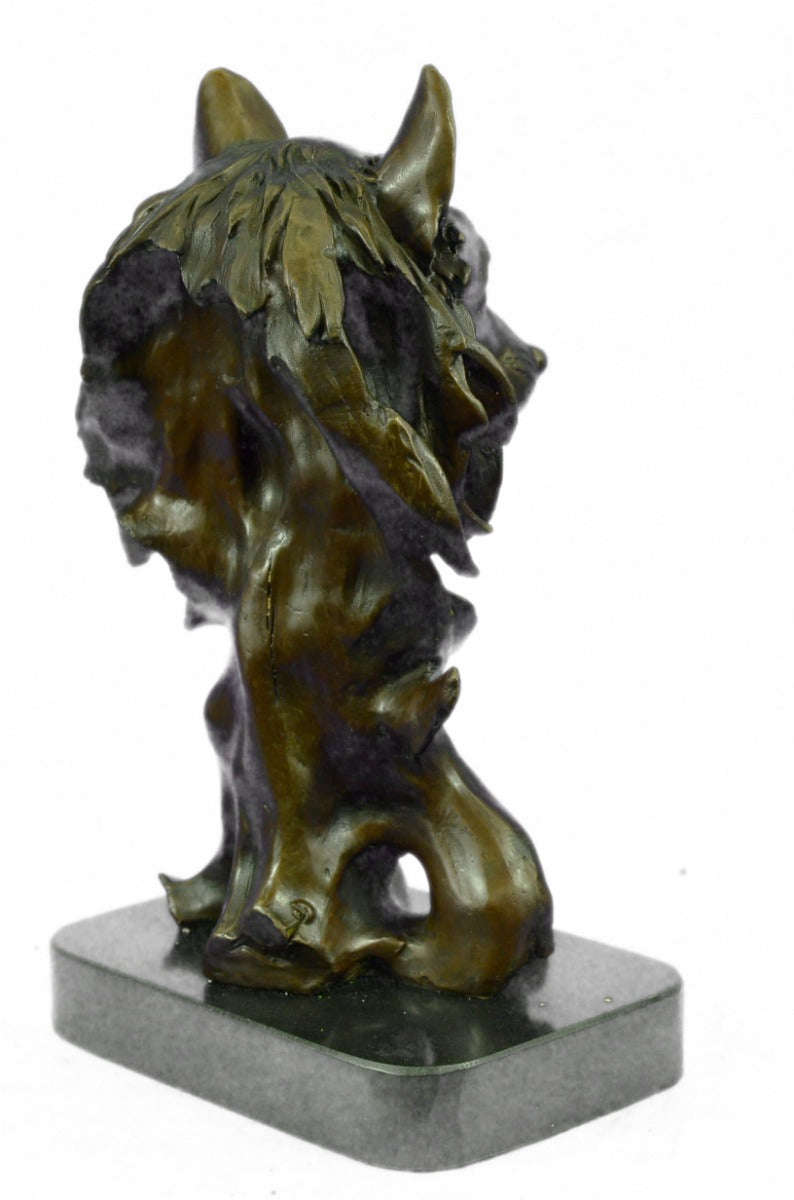 Bronze Sculpture, Hand Made Statue Animal "Wolf Howling At The Moon Figurine Art