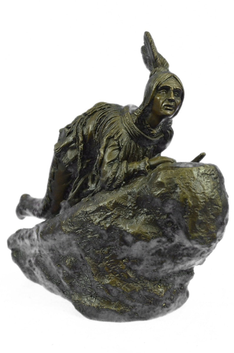 Bronze Sculpture Female Indian Girl on Rock Hot Cast Classic Artwork Figurine