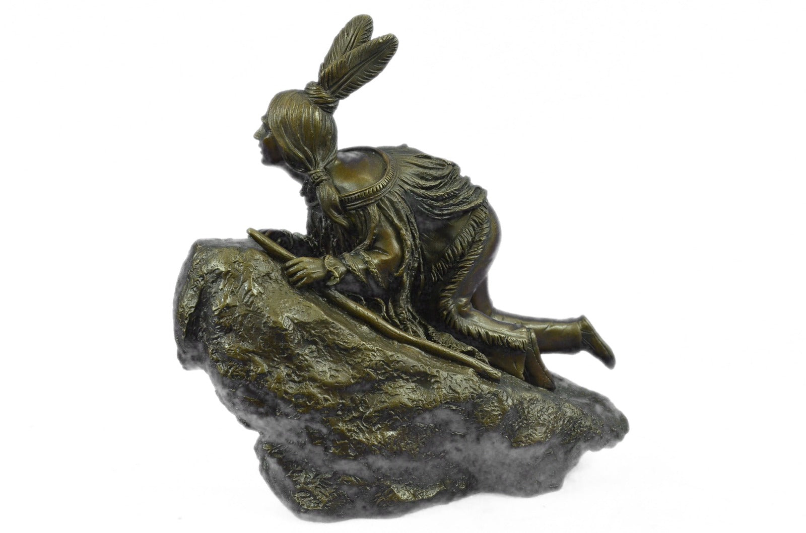 Bronze Sculpture Female Indian Girl on Rock Hot Cast Classic Artwork Figurine