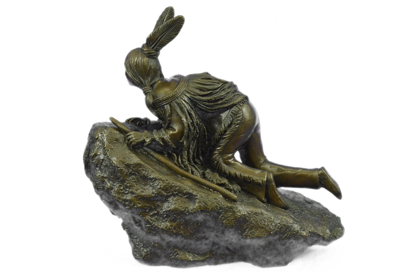 Bronze Sculpture Female Indian Girl on Rock Hot Cast Classic Artwork Figurine