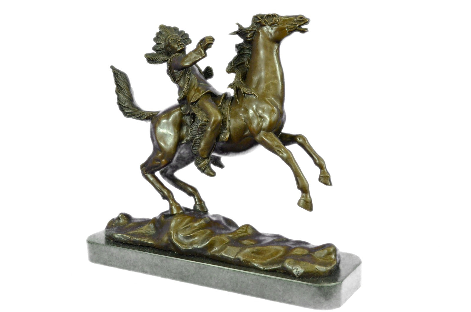 Bronze Sculpture American Indian Chief on Horse by Kauba Classic Figurine Figure