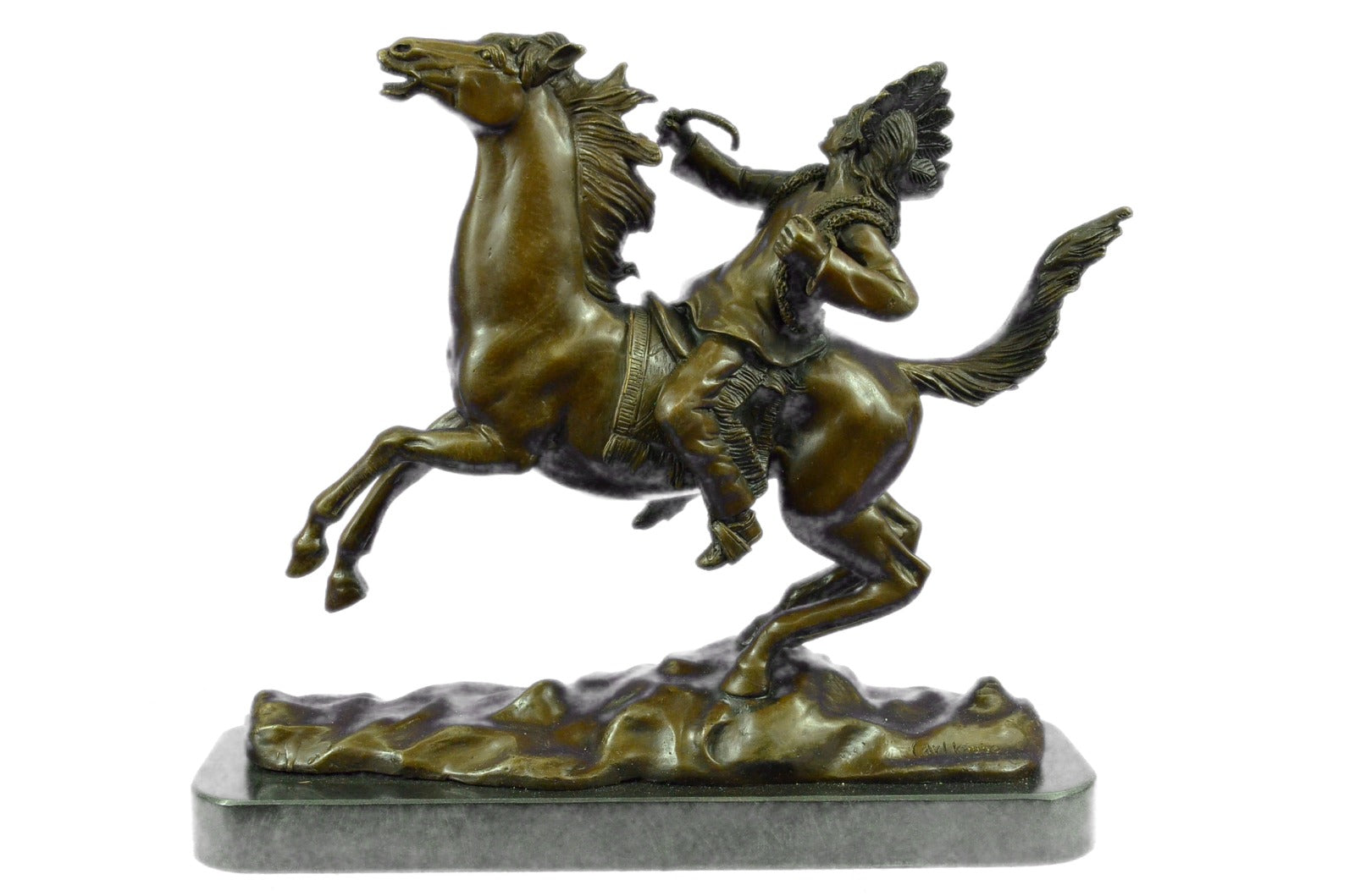 Bronze Sculpture American Indian Chief on Horse by Kauba Classic Figurine Figure