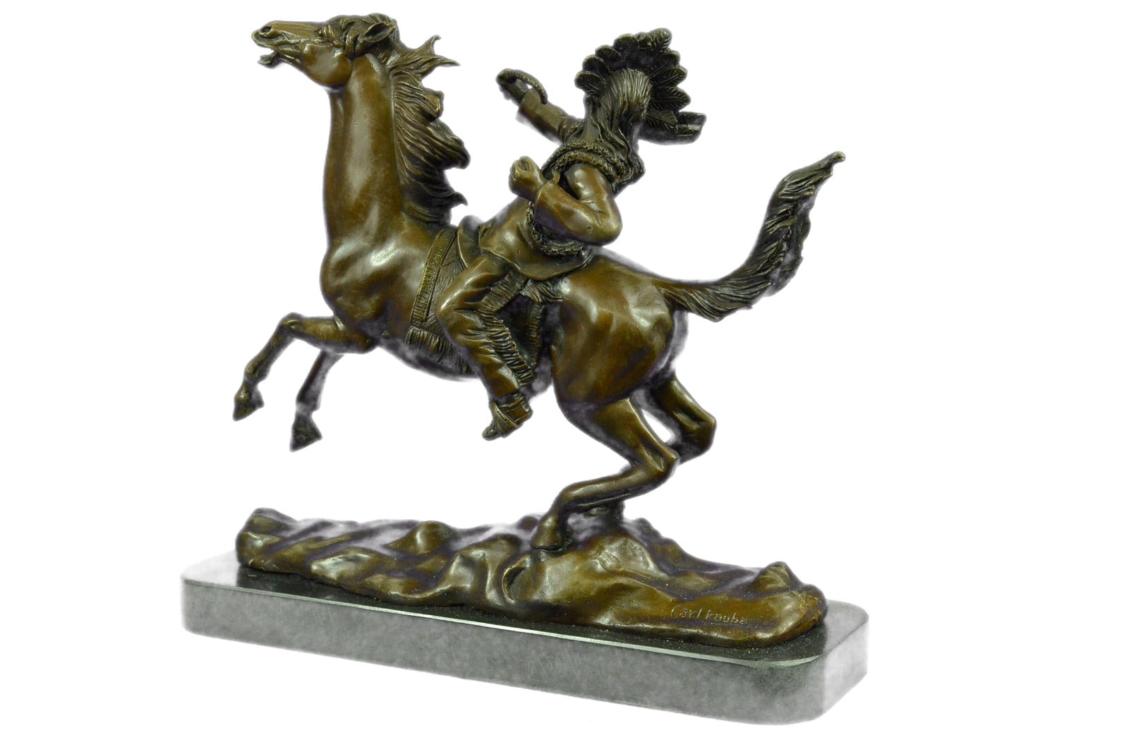 Bronze Sculpture American Indian Chief on Horse by Kauba Classic Figurine Figure