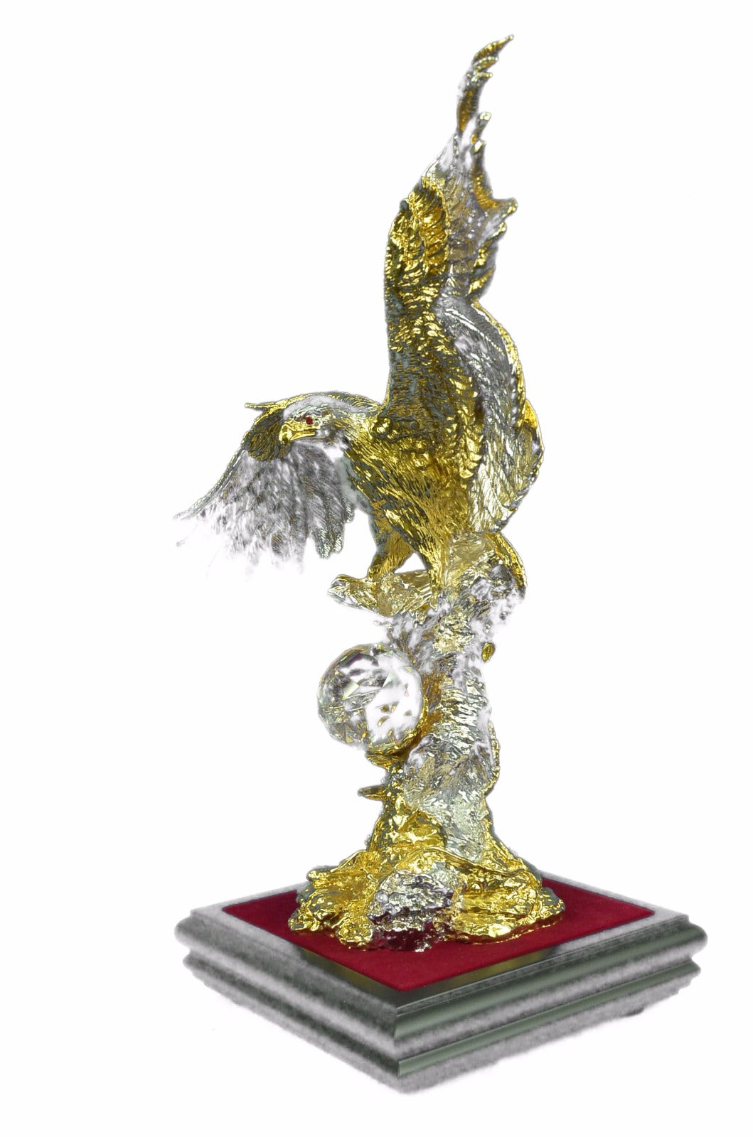 24K Gold Plated Wildlife Animal Eagle Falcon With Silver Accent Sculpture Figurine