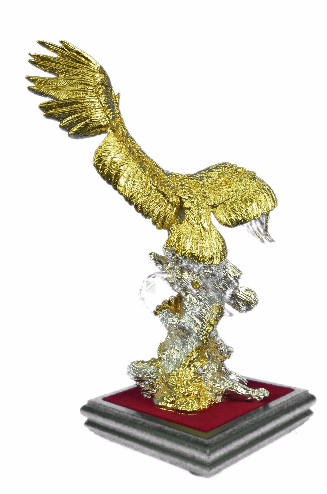 24K Gold Plated Wildlife Animal Eagle Falcon With Silver Accent Sculpture Figurine