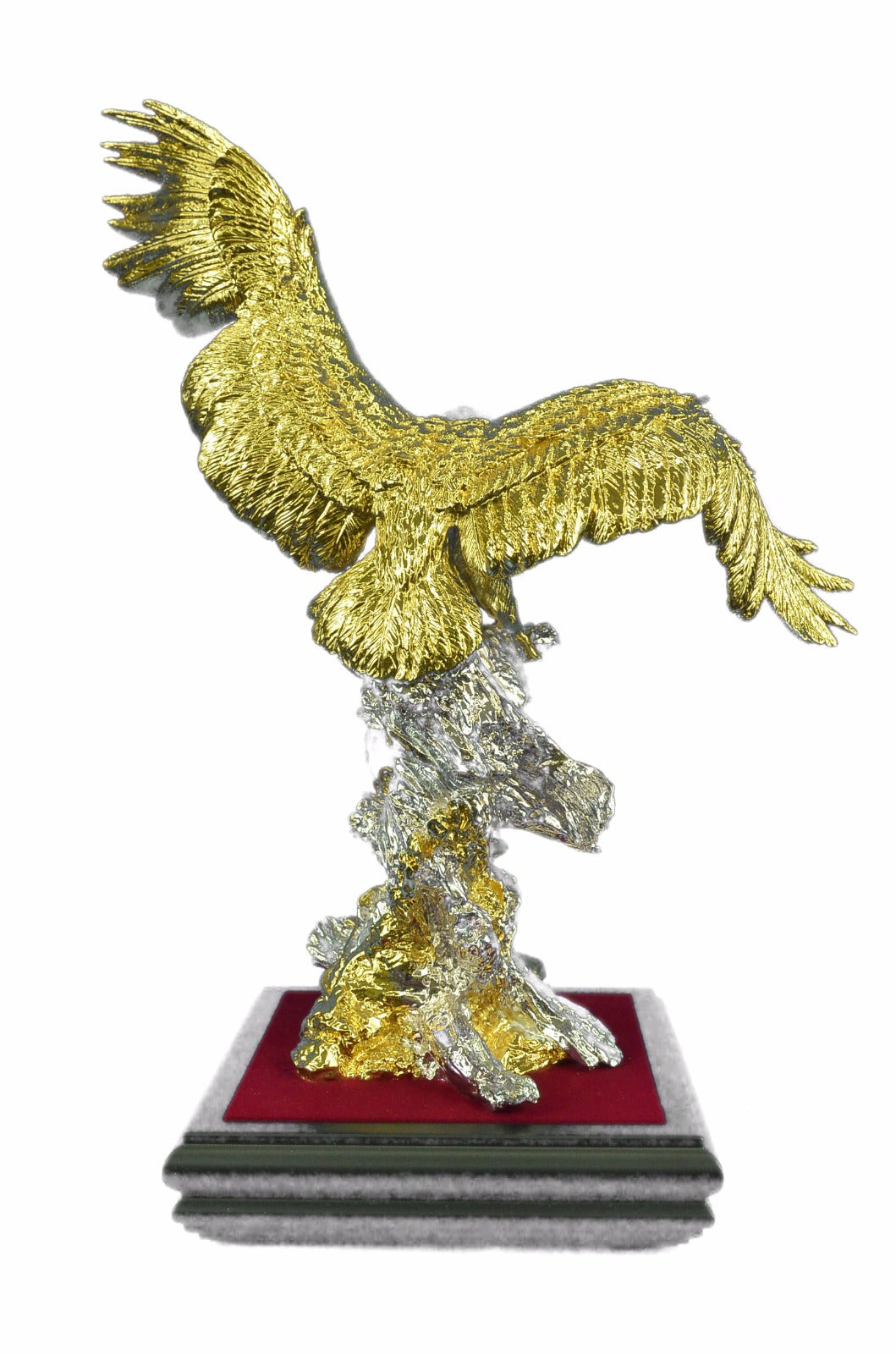 24K Gold Plated Wildlife Animal Eagle Falcon With Silver Accent Sculpture Figurine