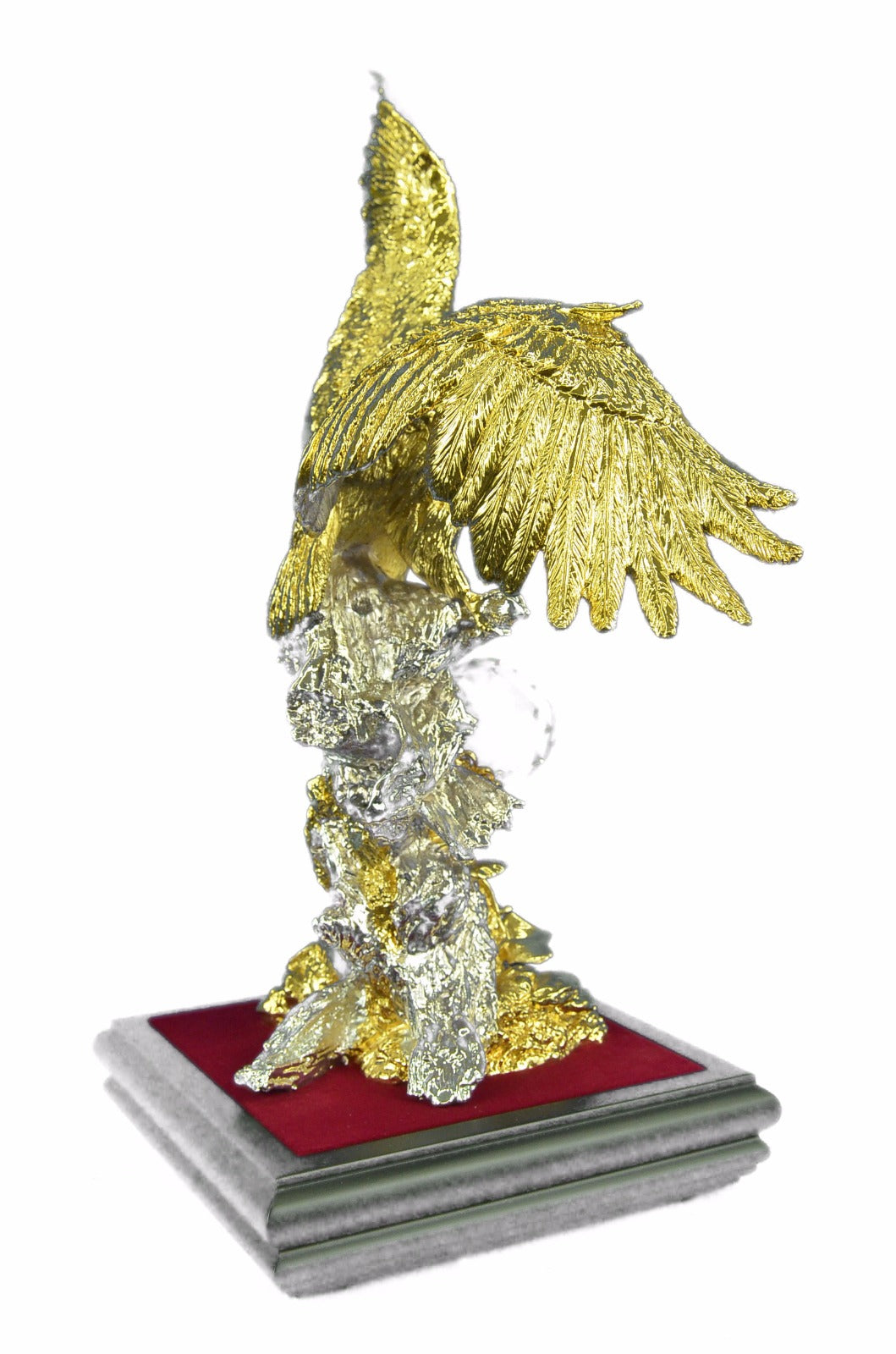 24K Gold Plated Wildlife Animal Eagle Falcon With Silver Accent Sculpture Figurine