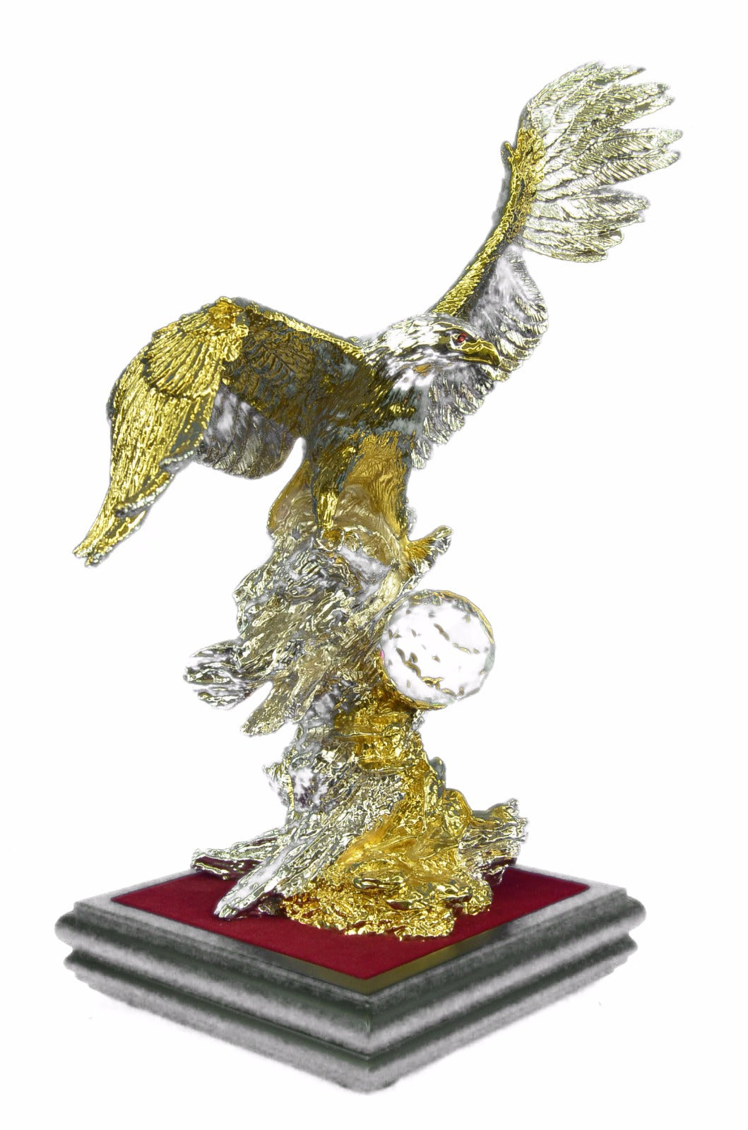 24K Gold Plated Wildlife Animal Eagle Falcon With Silver Accent Sculpture Figurine