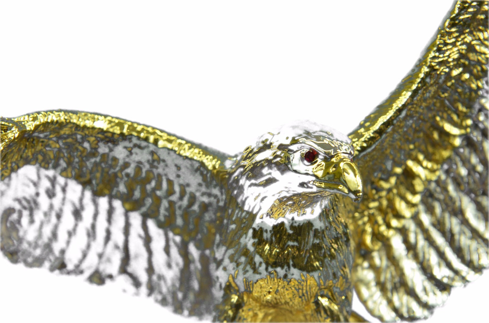 24K Gold Plated Wildlife Animal Eagle Falcon With Silver Accent Sculpture Figurine