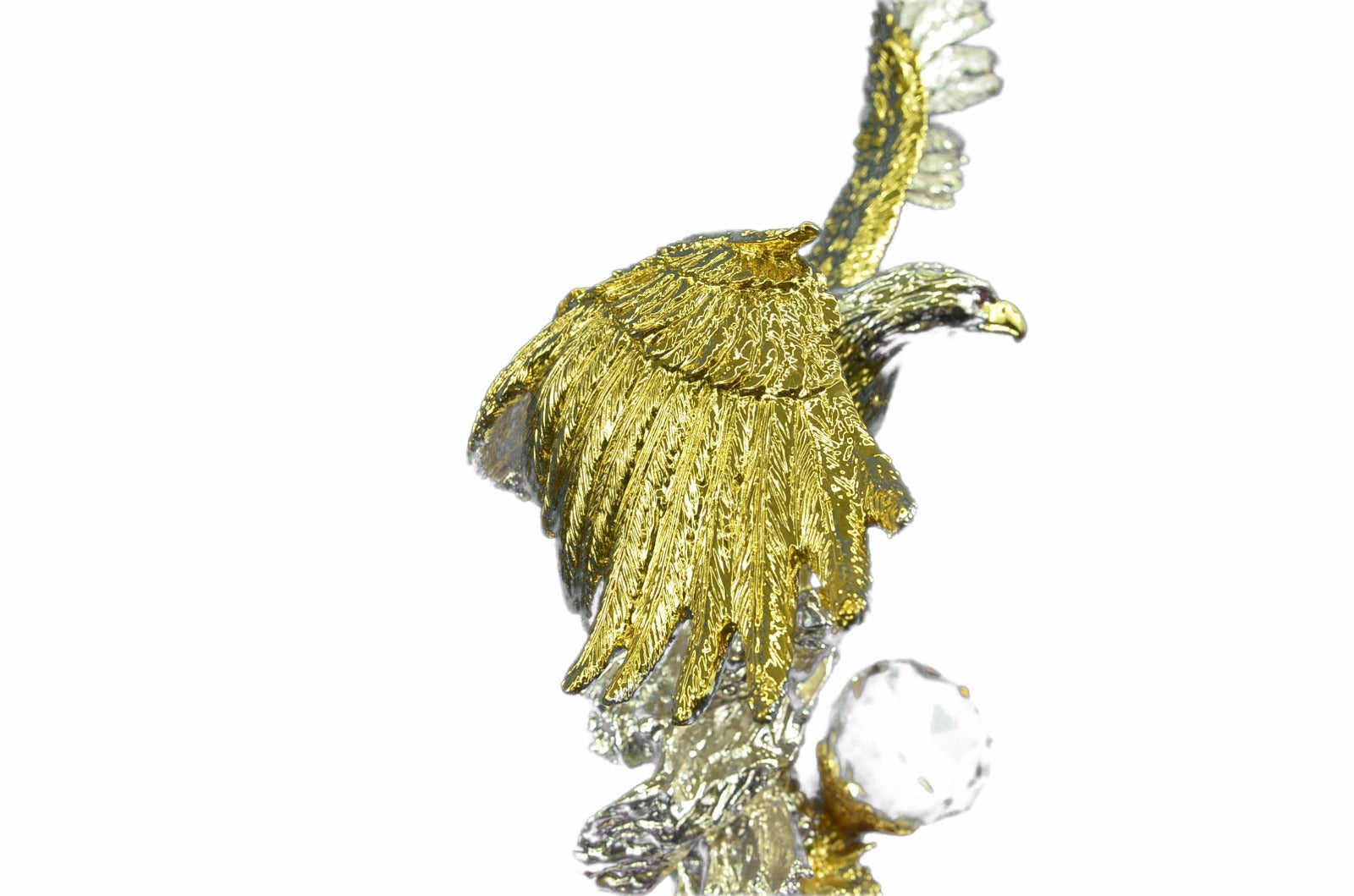 24K Gold Plated Wildlife Animal Eagle Falcon With Silver Accent Sculpture Figurine