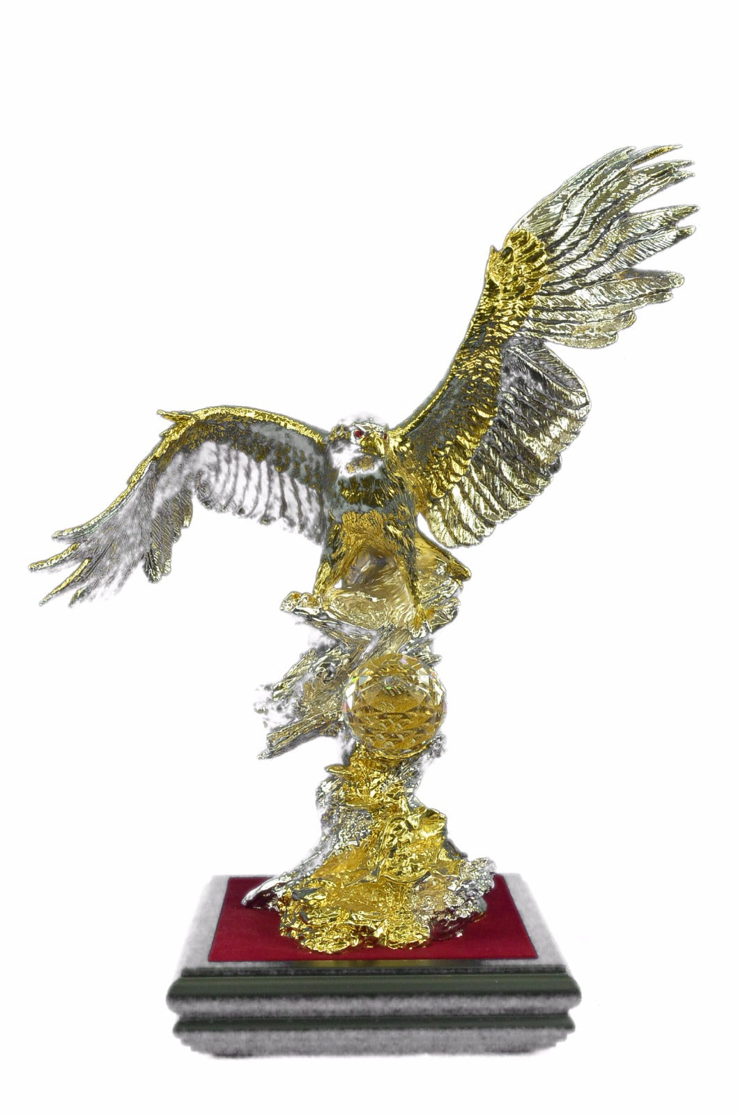 24K Gold Plated Wildlife Animal Eagle Falcon With Silver Accent Sculpture Figurine