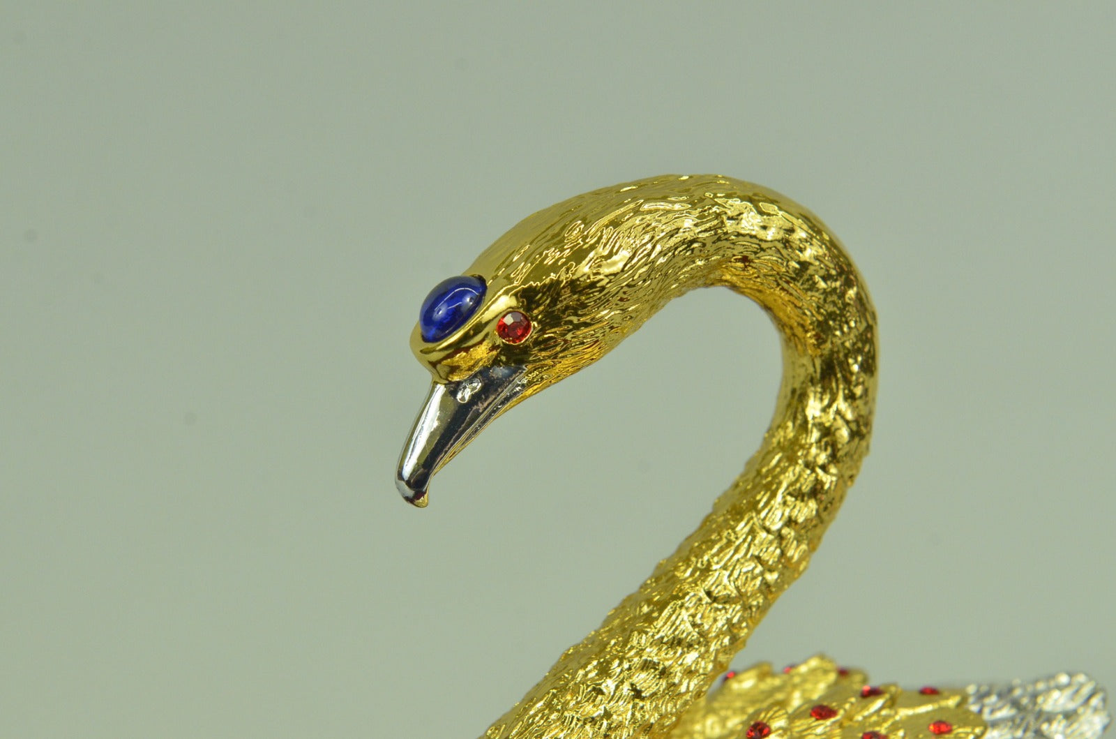 Handcrafted 24K Gold and Silver Covered Bronze Swan in Glass Display