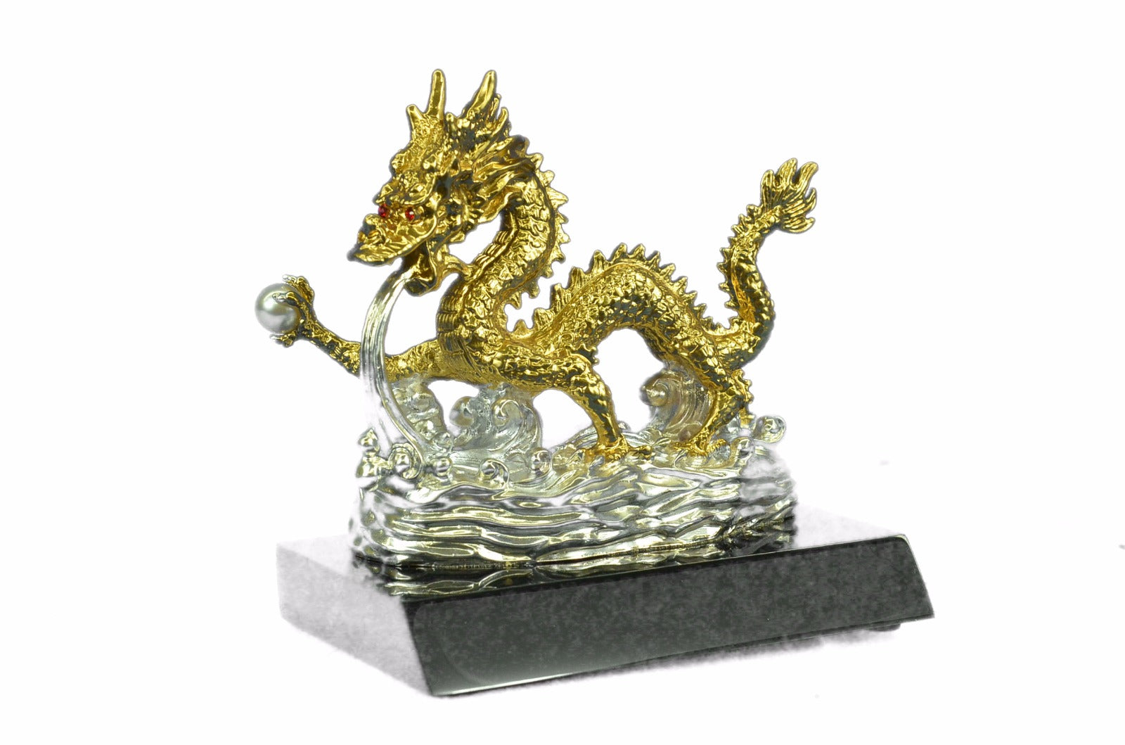 Chinese Pure Bronze Animals Sculpture Feng Shui Dragon Pearl Ruyi Statue Figure