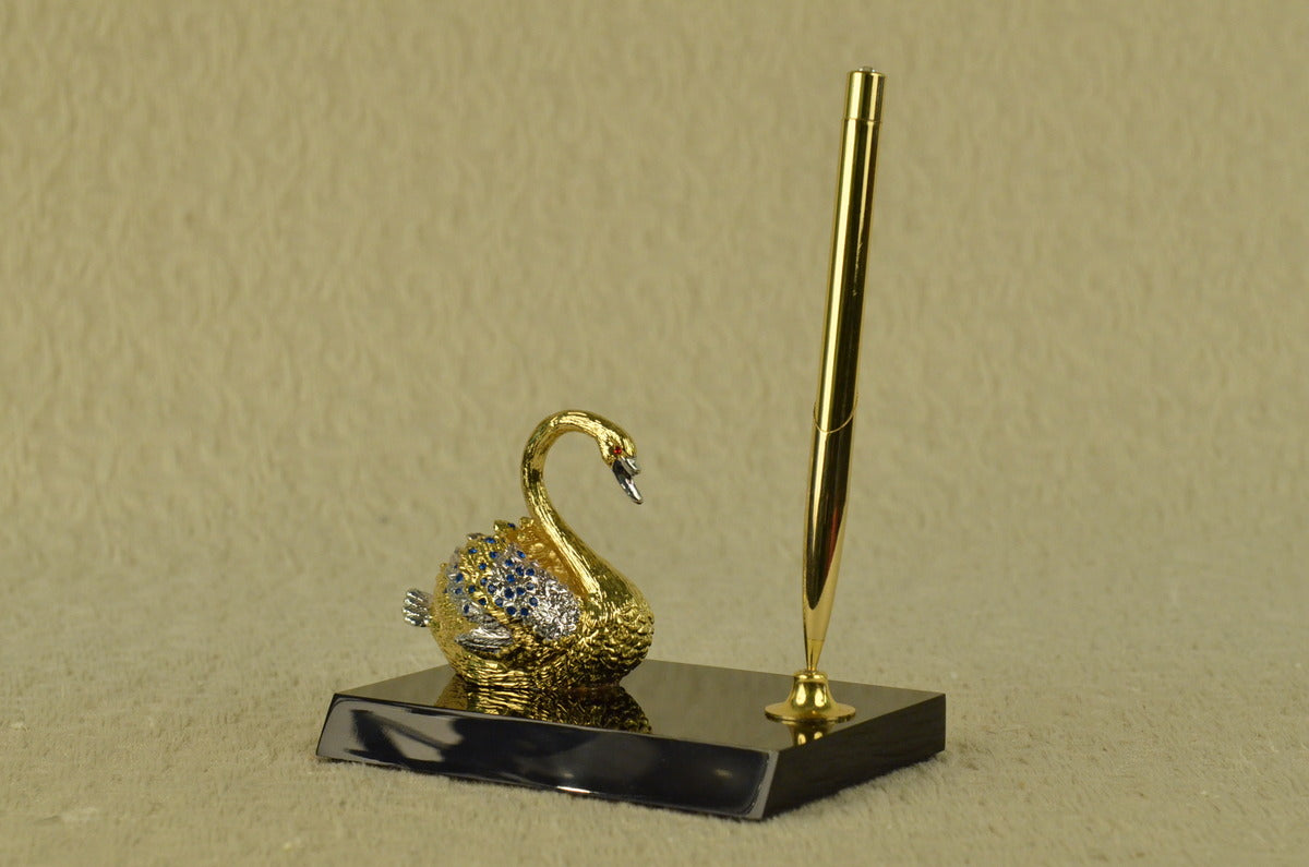 Handcrafted bronze sculpture SALE Quality With Holder Pen Swan Plated Gold 24K